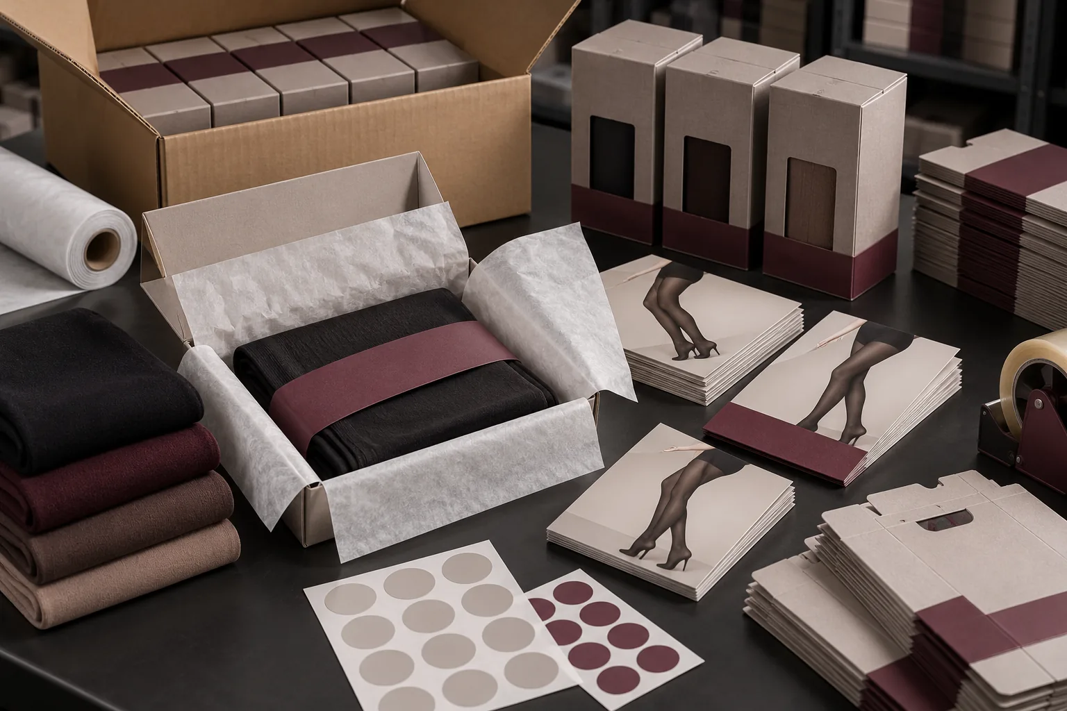 Human hosiery packaging and fulfillment desk